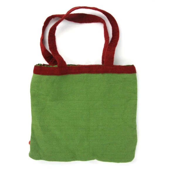 Rising Tide Felt Flowers Canvas Purse Handbag Shoulder Bag Small Tote Green - Picture 4 of 7